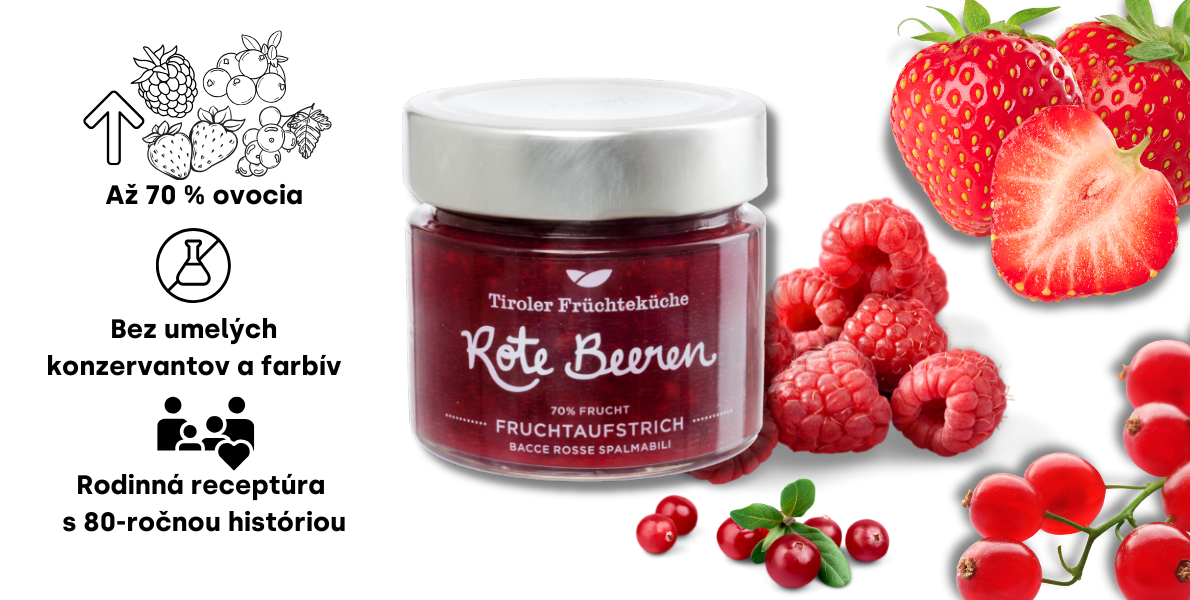 Ovocná nátierka so 70% podielom ovocia, obsahuje skutočné kúsky malín, jahôd, ríbezlí a brusníc. Je vyrábaná tirolskou rodinnou firmou s viac ako 80 ročnou históriou výroby ovocných džemov, dezertov a nátierok. Džem neobsahuje žiadne konzervanty a pridané látky.